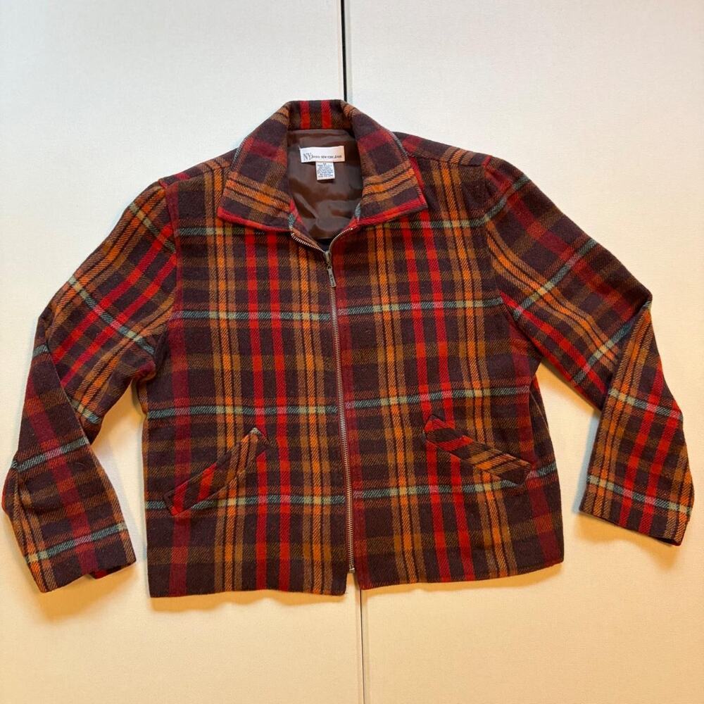 VTG NY Jeans Wool Blend Plaid Jacket Size M USA